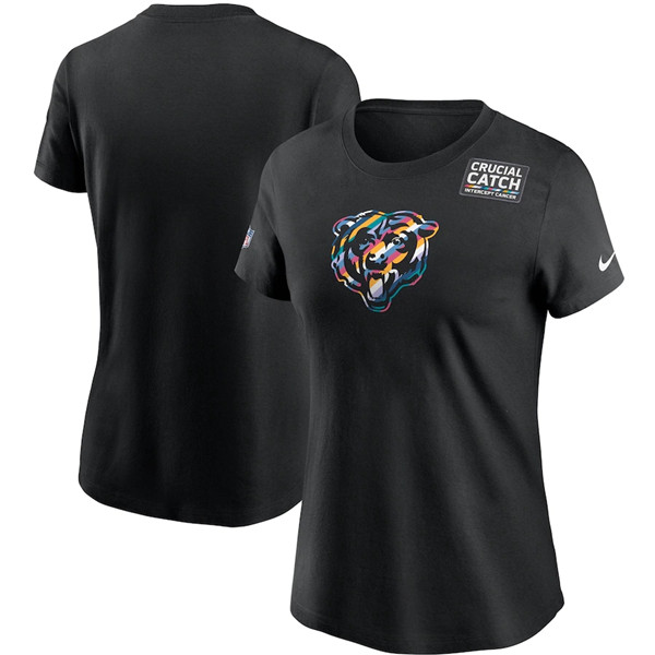 Women's Chicago Bears Black NFL 2020 Sideline Crucial Catch Performance T-Shirt(Run Small)